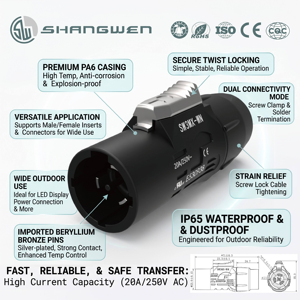 Conector <span class=keywords><strong>de</strong></span> Alimentación <span class=keywords><strong>de</strong></span> 3 Pines Macho/Hembra 20A 250V, Entrada y Salida <span class=keywords><strong>de</strong></span> Energía, IP65, Cierre <span class=keywords><strong>de</strong></span> Pestillo, UL94 V0, Contactos <span class=keywords><strong>de</strong></span> Cu Platinados PA6, Arnés Terminado <span class=keywords><strong>de</strong></span> 3*2.5mm² - Product Image 2