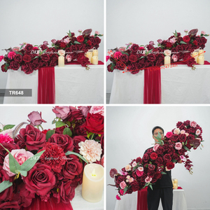Factory Custom Silk Fabric Flowers Artificial Decoration <b>Runner</b> Silk Roses Deep <b>Red</b> Flower <b>Runner</b> Wedding Stairs Decor - Product Image 3