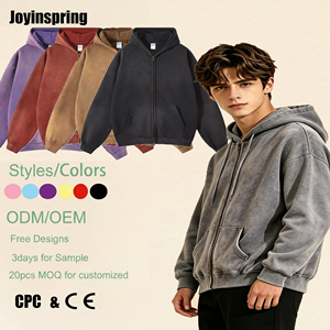 Cardigan Sweatshirt Homme Personnalisé pour l'Automne, Coupe Oversize Unie, Fermeture Éclair Double Sens, Style Boxy, Effet Délavé - Product Image 1