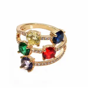 4 Ukuran Stackable Fine Jewelry Wanita Anak Perempuan Multicolor Gem Gradient Bague Jewelry Coil Multi-Layer Twisted Spiral Crystal Rings