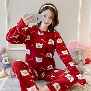 أطقم بيجامات نسائية شتوية من الفلانيل بتصميم كرتوني سميك ودافئ، ملابس نوم لطيفة للنساء على شكل حيوانات - Product Image 5