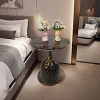 Mesa de Centro Pequeña de Piedra Microcristalina, Estilo Chino Vintage, Estructura de Acero de Lujo, Muebles de Sala de Estar sin Marco, para Casa de Huéspedes