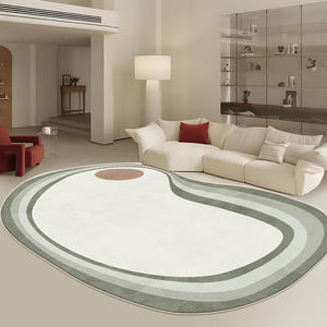 Tapis moderne abstrait fantaisie en fausse fourrure de cachemire, doux et moelleux, pour salon ou chambre, design rayé uni. - Product Image 1