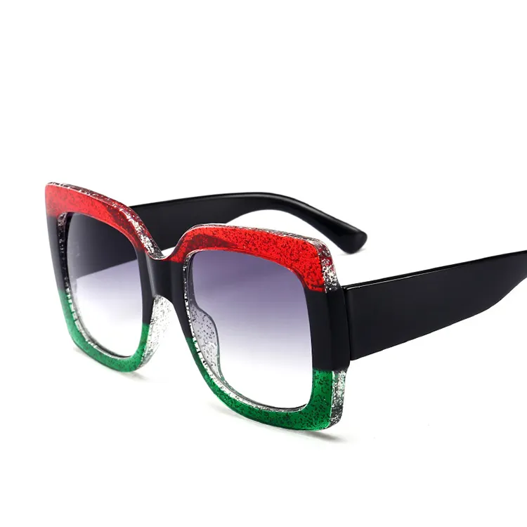 Big Frame Red And Green Three-color Frame Sun Glasses Women Vintage Oversized Square Colored Frame Sunglasses