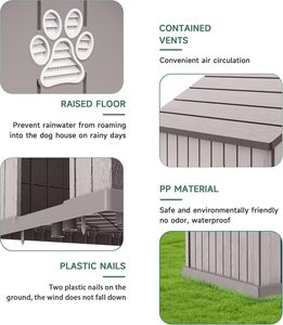 Kahve renkli köpek evi hava koşullarına dayanıklı reçine kulübesi hava delikleri yükseltilmiş zemin küçük büyük köpekler için kolay temiz montaj - Product Image 4