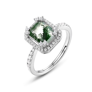 <span class=keywords><strong>Anello</strong></span> Norelle in Agata Verde con Taglio <span class=keywords><strong>Smeraldo</strong></span>, <span class=keywords><strong>Argento</strong></span> Sterling 925, Gioiello Unico con Moissanite, Regalo Perfetto - Product Image 6
