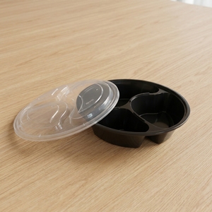 Conteneur alimentaire rond jetable en plastique PP avec 3 compartiments et couvercle transparent sécurisé pour la préparation des repas, les plats à emporter et le stockage - Product Image 6