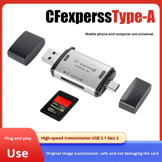 JILIAN Aluminum Alloy External CF Express Type High-Speed Type-C Dual Interface USB3.1 Gen 2 2in1 Card Reader
