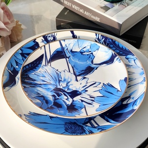 Service de vaisselle en porcelaine fine écologique personnalisé, motif floral bleu et blanc, pour les fêtes, les restaurants, avec logo - Product Image 6