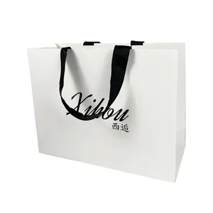 wholesale custom fancy ribbon handle jewellery gift packaging paper bags with your own logo