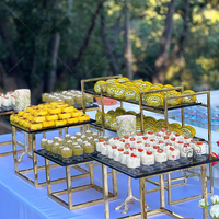 Support à gâteaux pour restaurant de mariage, présentoir de buffet, support carré en verre et acier inoxydable, boîte dorée marron, design moderne