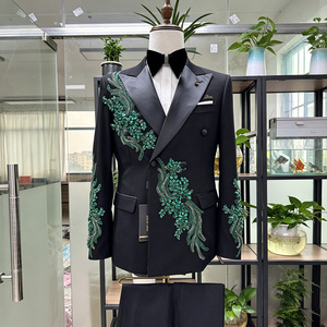 Traje de 2 Piezas para Hombre, Talla Grande, Hecho a Mano con Cuentas y Pedrería, Chaqueta de Un Solo Pecho y Pantalones, Esmoquin Brillante con Lentejuelas para Boda, Fiesta, <span class=keywords><strong>Novio</strong></span> - Product Image 1
