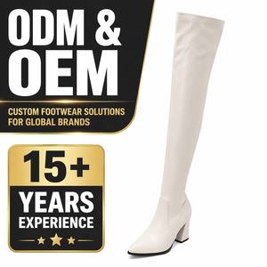 OEM ODM Women's Knee-High <strong>Chunky</strong> Heel Pointed Toe Synthetic Leather Boots Waterproof Deodorization PU Lining Millennial Street - Product Image 1