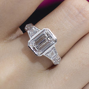 Bague en platine, émeraude et diamant Messi Jewelry MSR-1406 pour femme - Product Image 4