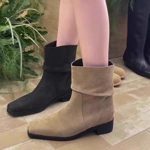 Botas vaqueras occidentales de tacón grueso con punta cuadrada y estilo holgado para mujer, modelo 2026 vintage. - Product Image 3