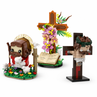 Ensemble de blocs de construction sur le thème de la foi, modèle de présentation de bureau Croix du Bon Pasteur, cadeau de Pâques, briques de collection DIY pour tous les âges