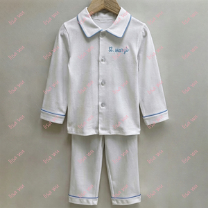 Set Pigiama Personalizzato per Bambini con Maniche Lunghe e Colletto Peter Pan, Pigiami Abbinati per Ragazzi, Abbigliamento <span class=keywords><strong>da</strong></span> <span class=keywords><strong>Notte</strong></span> di Alta Qualità in Cotone per Bambine - Product Image 6