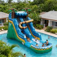Toboggan aquatique gonflable en PVC sur le thème du crocodile tropical, respectueux de l'environnement, équipement de jeu d'aventure pour enfants, aventure en forêt, usage commercial