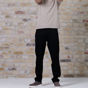 Men Classic Straight Chino Pants Black Casual Cotton Trousers <b>Elastic</b> <b>Waist</b> Zipper - Product Image 1