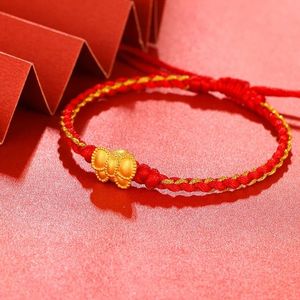 Xinfly Au999 Real Pure 24K Gold Bow Charm <b>Bracelet</b> Fine Jewelry Women <b>Red</b> String <b>Bracelets</b> - Product Image 2