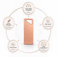 Flashdisk Rose Gold USB 2.0, Pen Drive Logam Paduan Seng, Memory Stick Kecepatan Tinggi, Desain Gantungan Kunci Segitiga