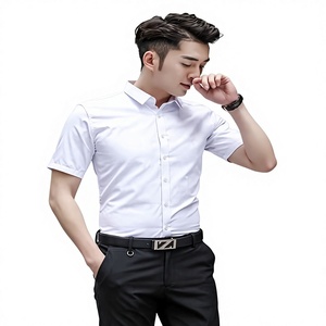 <span class=keywords><strong>Chemise</strong></span> habillée d'été blanche pour <span class=keywords><strong>homme</strong></span>, à manches courtes, infroissable, coupe ajustée, motif uni - Product Image 1