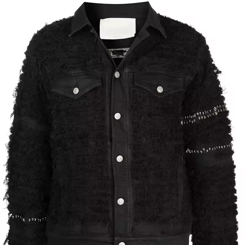 Individuelle Kleidung Chambray Winter neues Design dekorative Rivetten texturierter Stoff warme klassische Jackette Herren Denim-Jacke