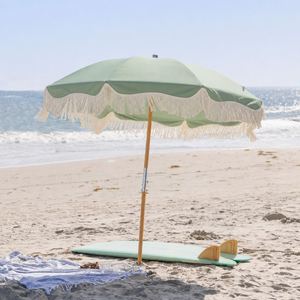 Sombrilla de Playa Blanca al por Mayor, Parasol de Lujo para Exteriores con Poste de Madera, Borlas y Flecos, Protección Solar para Jardín, Patio, Resort y Eventos - Product Image 2