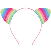 Offre Spéciale arc-en-ciel paillettes dessin animé chat oreille bandeau enfants anniversaire mignon paillettes bandeau de cheveux beaux cheveux bandeaux pour fille bijoux