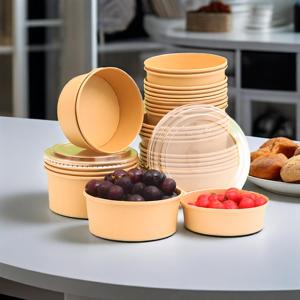Vente en gros de contenants d'emballage pour salades et plats à emporter en papier kraft blanc avec logo personnalisé imprimé, jetables, avec couvercles - Product Image 4