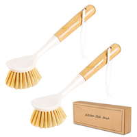 Escova de Cozinha com Cabo de Bambu, Escova de Limpeza com Cerdas Naturais e Cabo Longo, Escova de Plástico Ecológica para Lavagem de Louças