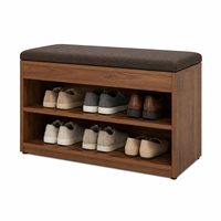 Meuble à chaussures en bois massif de style Mid-Century, banc de rangement moderne pour la maison avec coussin et tiroir dissimulé, 2 niveaux, pour entrée