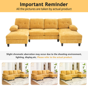 Square Convertible Sectional <b>Sofa</b> Set 103.5" Chenille Fabric with Dual Chaise Lounges Storage Pockets for Living Room - Product Image 6