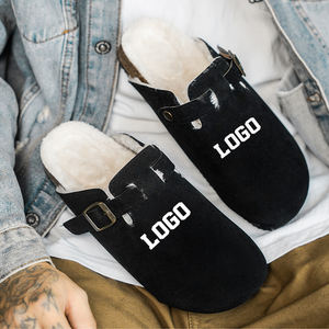 Sandalias planas Birken para hombre con logotipo impreso de invierno, chanclas de piel de algodón suave y cálido personalizadas, zapatillas de cuero en stock con logotipo para hombre - Product Image 2