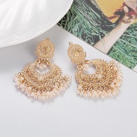 Boho Vintage couleur or coeur forme fleur perle gland boucles d'oreilles pour femmes bijoux de mariage ethnique indien Jhumka boucles d'oreilles