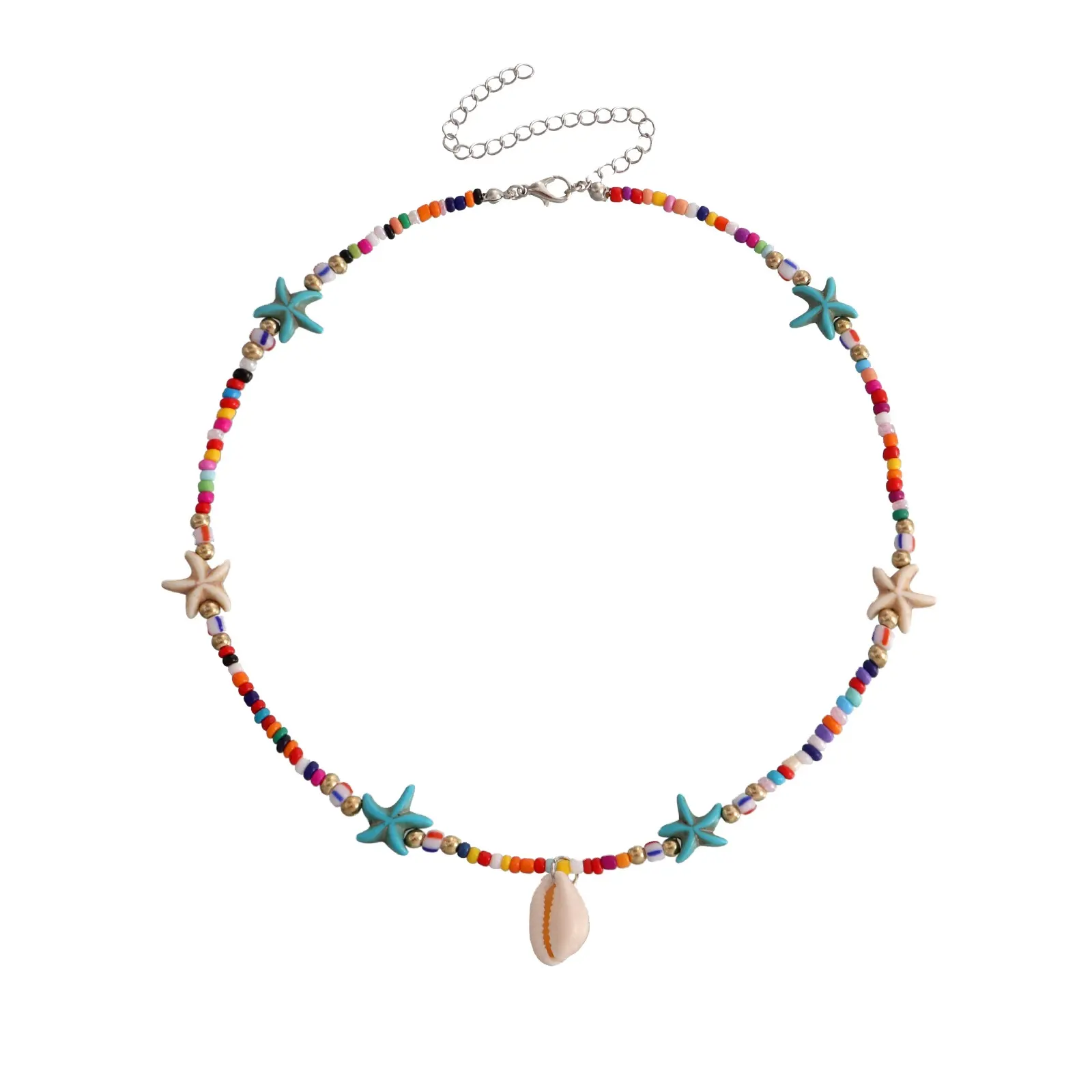Модное богемное пляжное Стильное ожерелье с разноцветными бусинами, жемчугом, морской звездой, кулоном для женщин, девушек