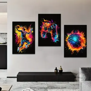 3pcs Abstrait Basketball Sportif Poster et impressions Console de jeu Décoration de chambre Aquarelle Tableaux sur toile pour la maison Art mural