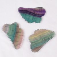 Masseur facial en fluorite naturelle de marque OEM en gros, grattoir Gua Sha en forme de dents, modèle LRYS CN/GUA pour le visage