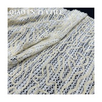 Tissu en dentelle crochetée abstrait à motif vague blanc crème, maille transparente pour robes et hauts