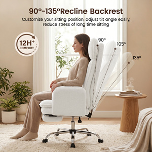 Fauteuil de bureau ergonomique moderne en tissu Teddy avec repose-pieds, inclinable à 90-135°, pivotant, accoudoirs réglables, dossier haut, pour ordinateur - Product Image 2