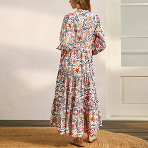 All'ingrosso manica a sbuffo lunga lunga estate abiti stampati in tessuto di Rayon di <span class=keywords><strong>cotone</strong></span> personalizzati abiti Boho da donna di alta qualità - Product Image 3