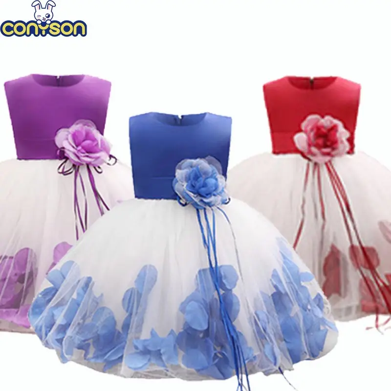 Conyson Kids Clothes Summer Lace Layered Fancy Girl Dresses For Wedding First Holy Communion and Party Prom Gowns Flower Ribbons