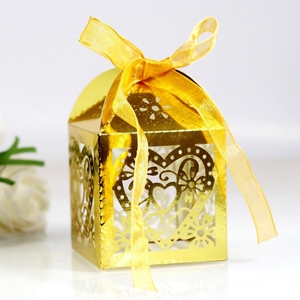Scatola Portaconfetti a Forma di Cuore Hstyle Tagliata al Laser per Matrimonio, Sacchetto per Caramelle, Scatola Regalo per Cioccolatini, Bomboniere per Addio al Nubilato con Nastri HS1794 - Product Image 3