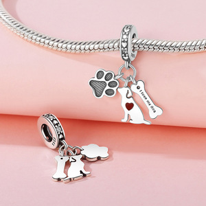 Venta al por mayor directa de fábrica: Set de dijes de plata de ley 925 con circonitas, diseño de corazón y perro camaleón, para pulseras DIY, ideal para regalo. - Product Image 3