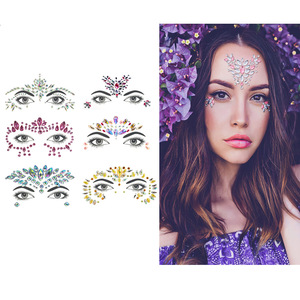 Autocollants de tatouage en strass, 6 pièces/ensemble, auto-adhésifs, à paillettes, pour décoration du visage et du corps, pour fête, festival, noël, mariage, bijoux pour le visage - Product Image 1