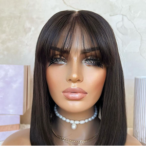 Peluca de cabello humano Bang Bob con encaje frontal, pelucas de Bob recto de hueso Virgen sin pegamento transparente, Peluca de Bob corto de encaje con flequillo - Product Image 6