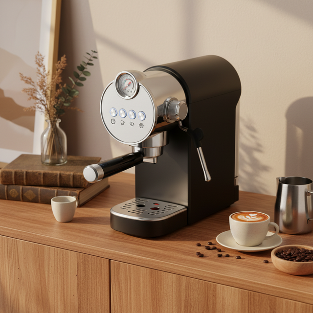 20 Bar Semi-Automatic Electric Espresso Coffee Machine Pressure Gauge 4 Button Control 1350W Thermoblock Fast Heating Steam Wand