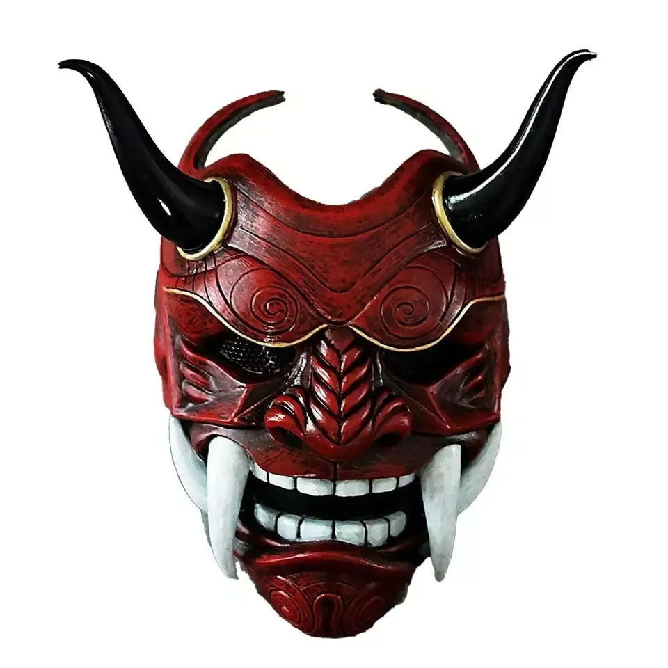 Dewasa Unisex Halloween Masker Wajah Jepang Hannya Setan Oni Samurai Noh Kabuki Prajna Topeng Iblis Lateks Topeng Pesta