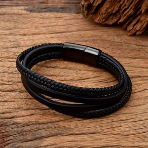 High Quality Wholesale Bulk Stainless Steel Magnetic Clasp Braided Leather Bracelets for <b>Men</b> - Product Image 6