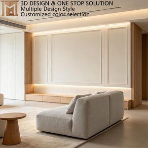 Mobile <span class=keywords><strong>TV</strong></span> Moderno Integrato di Lusso in Legno, Unità Arredo Soggiorno a Parete Intera con Supporto <span class=keywords><strong>TV</strong></span> Sospeso e Libreria Aperta - Product Image 2
